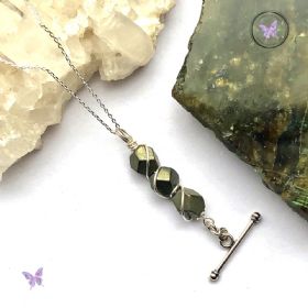 Pyrite Nugget Silver Bar Pendant Necklace